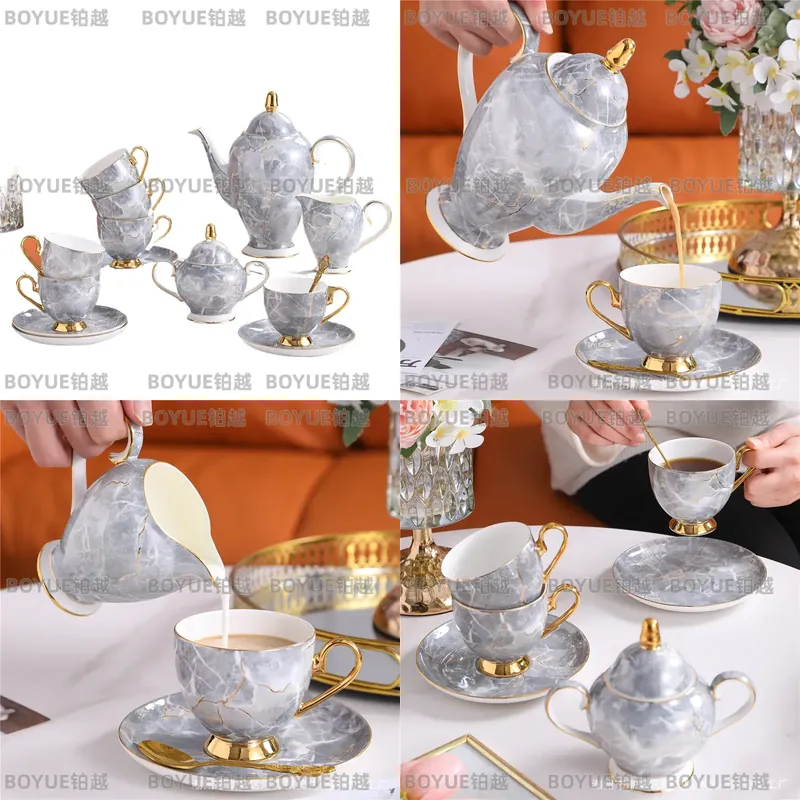 Coffee Tea Gift - 고급 본차이나 커피잔 세트와 티팟, 우아한