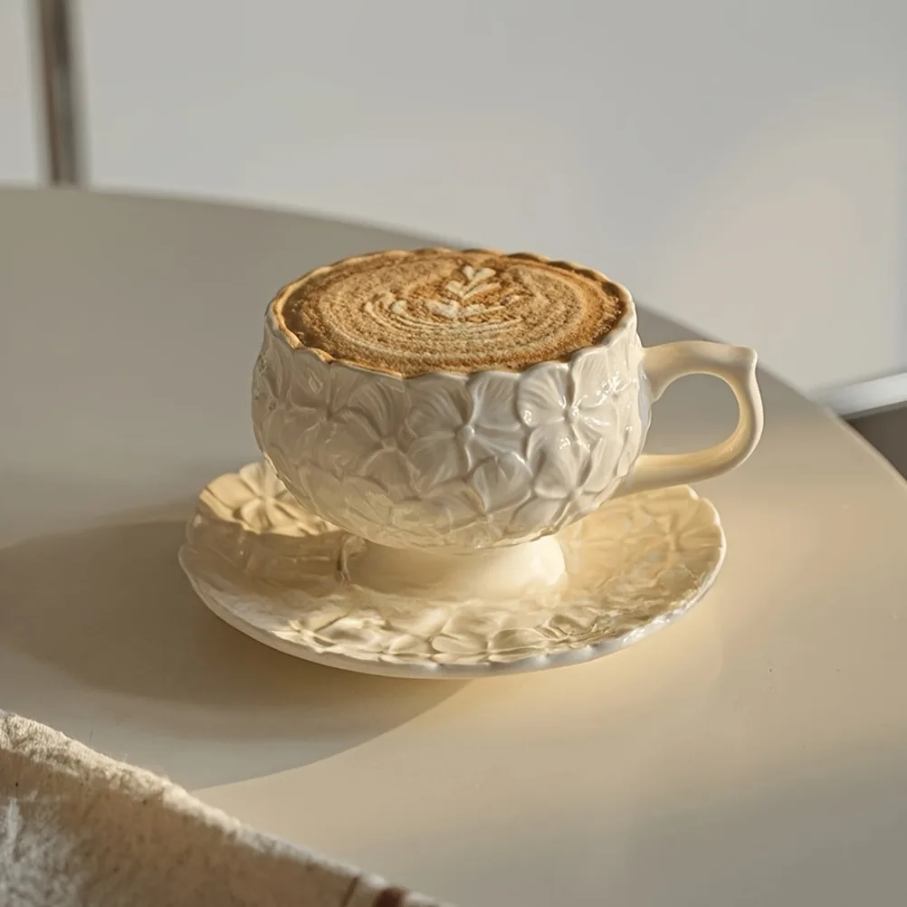 Coffee Tea Gift - 프랑스 크림 릴리프 커피잔 세트 카페