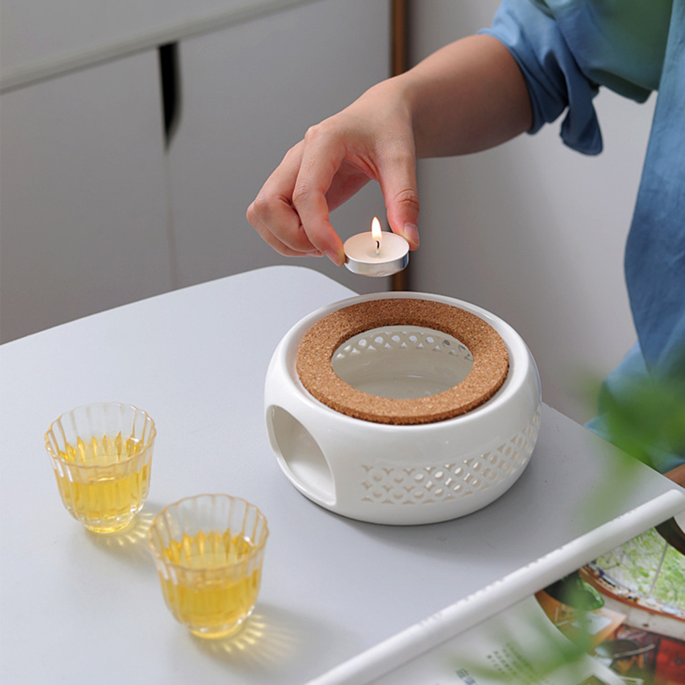 Coffee Tea Water Heater - 코르크 쿠션 캔들베이스가 있는 세라믹 티포트