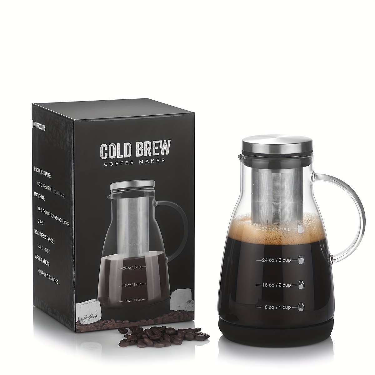 Coffee Tea Jug - 24온스 클래식 유리 콜드브루 커피 피처,