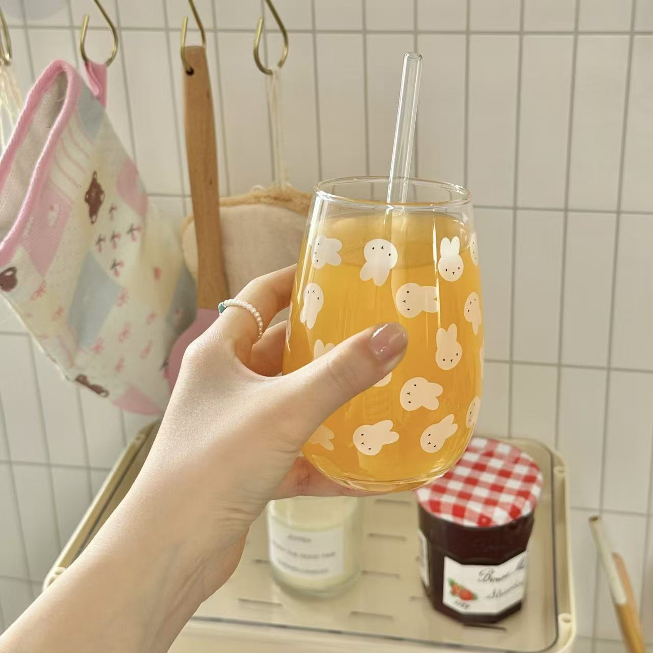 귀여운 미피 토끼 프린트 유리 텀블러 대용량 물컵 -  - Coffee Tea Gift 리뷰 및 가격