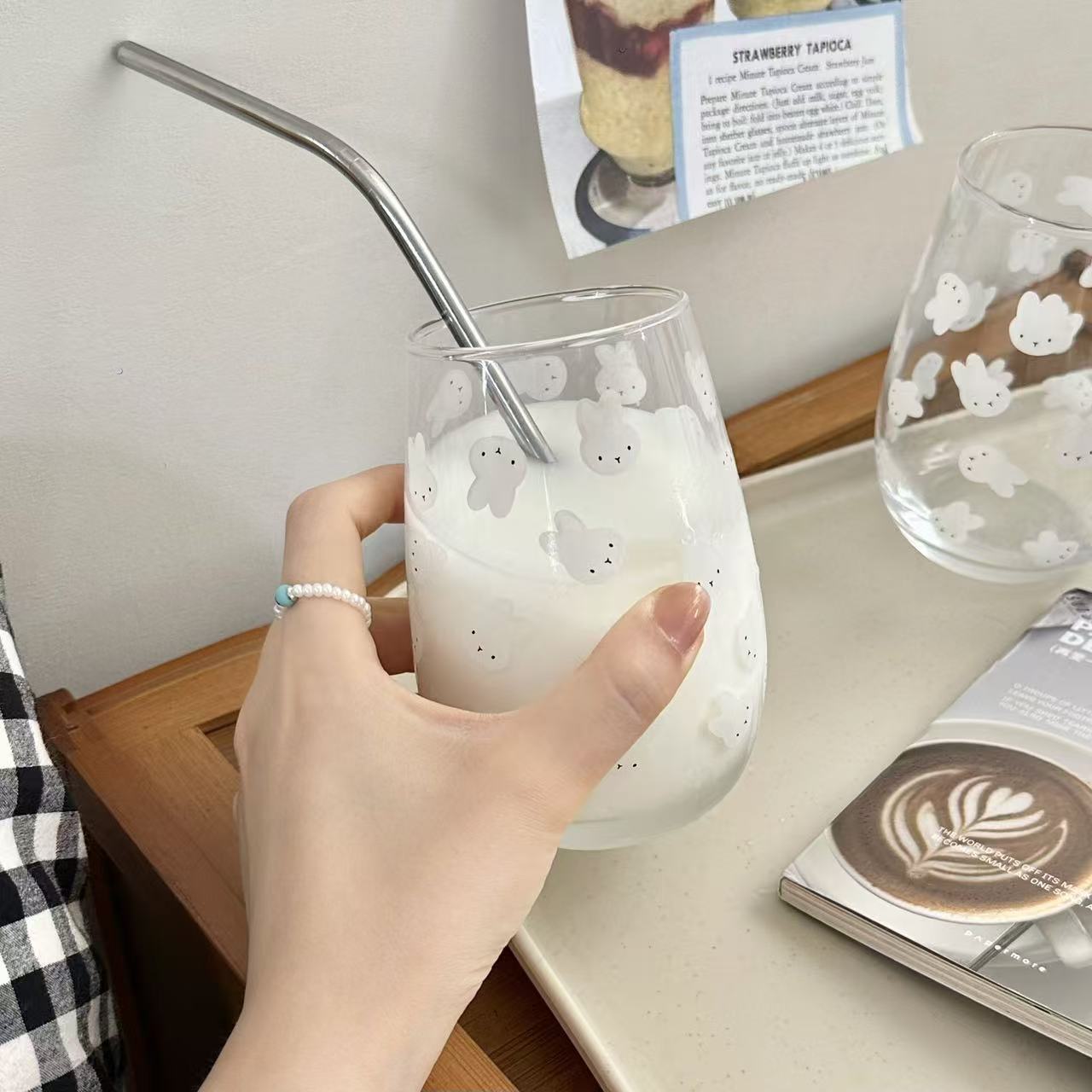 귀여운 미피 토끼 프린트 유리 텀블러 대용량 물컵 -  - Coffee Tea Gift 리뷰 및 가격