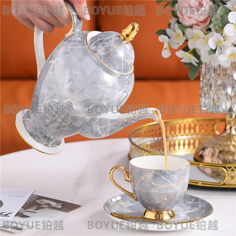고급 본차이나 커피잔 세트와 티팟, 우아한 애프터눈 티 - Coffee Tea Gift 리뷰 및 가격