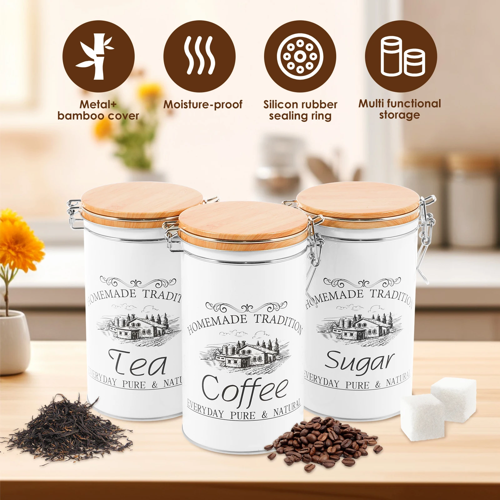 3개 세트 차 커피 설탕 용기 금속 커피 원두 보관 용 - Coffee Tea Jug 리뷰 및 가격