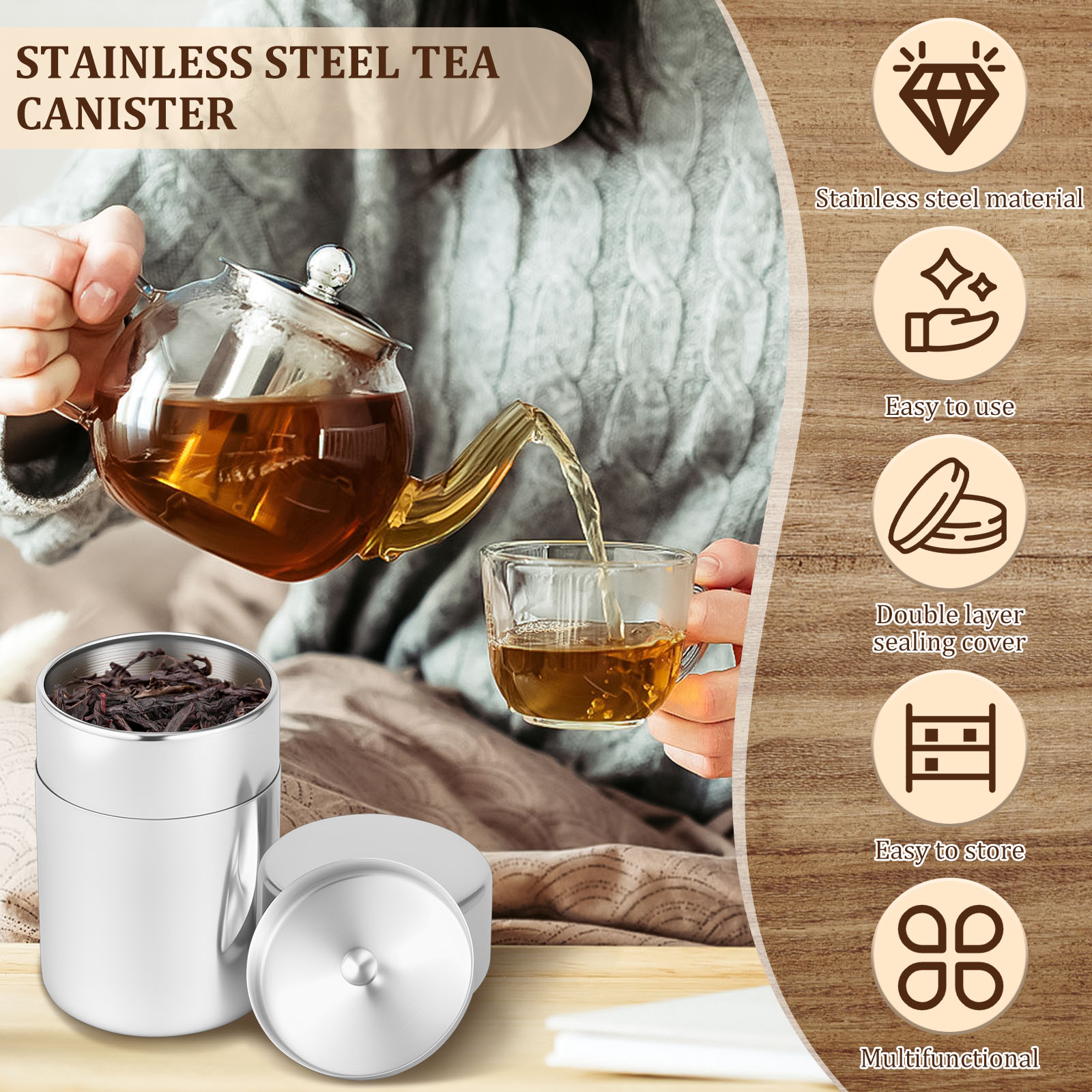 스테인리스 스틸 차잎 틴 캐니스터 두꺼운 이중 밀봉 커 - Coffee Tea Leaf And Bean 리뷰 및 가격